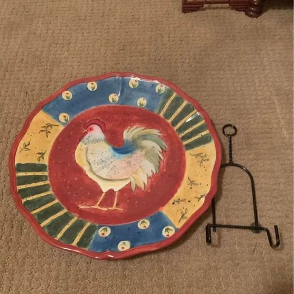 Beautiful Rooster Plate with Stand